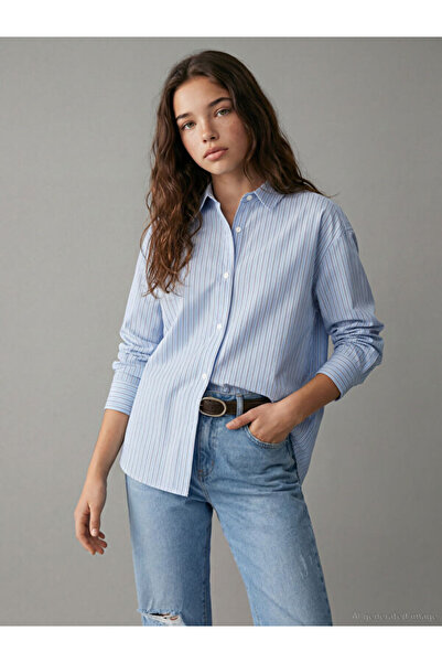 LC Waikiki Shining Store'dan Işıltılı Seçimler Kız Çocuk Çizgili Poplin Gömlek