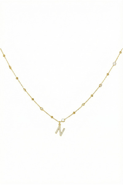 Queen Silver Jewelry 925 ayar gümüş. beyaz zirkon taşlı, top zincirli, harfli...