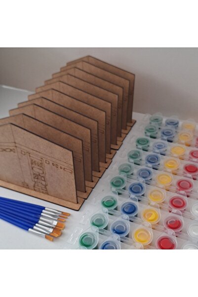 Ebrulisler 10 Adet Kabe Maket 10 Adet Boya 10 Adet Fırça Ahşap Boyama Dini Ak...