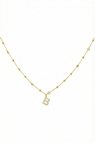 Queen Silver Jewelry 925 ayar gümüş. beyaz zirkon taşlı, top zincirli, harfli...