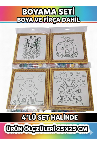 TrendTopic Boyama Seti 4 lü Set Boya ve Fırça Dahil 25x25 Cm