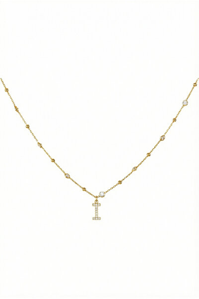 Queen Silver Jewelry 925 ayar gümüş. beyaz zirkon taşlı, top zincirli, harfli...