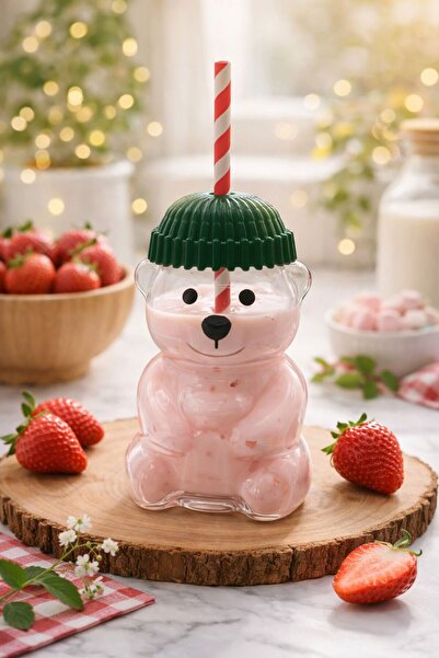 Fhilli Barista Glass Cold Drink Cup Cute Teddy Bear Cup 550 ml