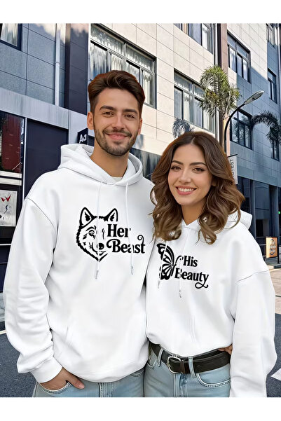 Ciel Lune Set de hanorace pentru cuplu iubit His Beauty Her Beast cu imprimeu...
