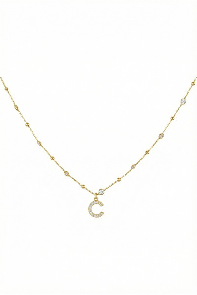 Queen Silver Jewelry 925 ayar gümüş. beyaz zirkon taşlı, top zincirli, harfli...