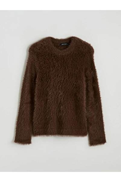 LC Waikiki Brown crew neck women's plush knit sweater