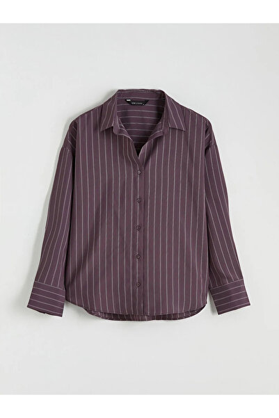 LC Waikiki Plum Striped Oversized Women's Shirt