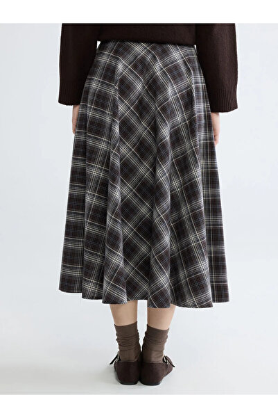 LC Waikiki Brown Plaid A-Line Skirt with Zipper at the Waist