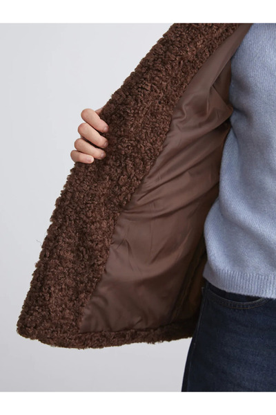 LC Waikiki Brown Shirt Collar Women's Plush Coat