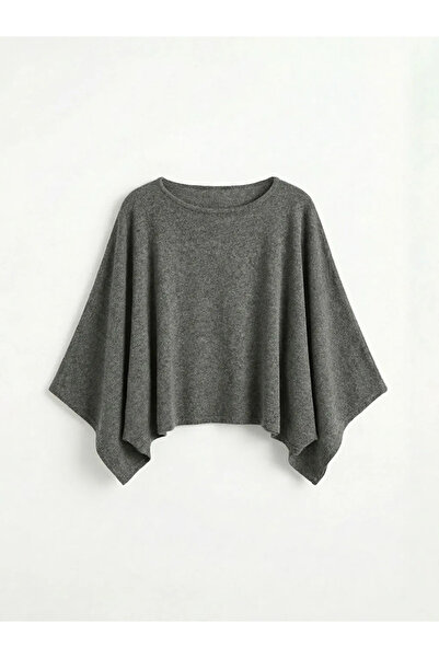 LC Waikiki Anthracite Boat Neck Oversized Women's Knitwear Poncho