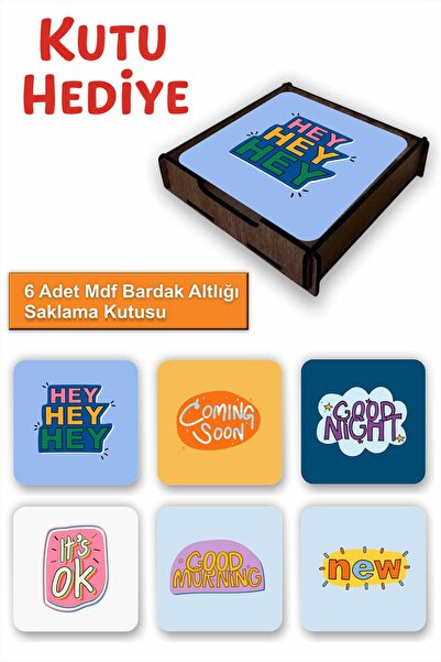 UNT Set of 6 Mdf Coasters with Storage Box – Motivational Theme