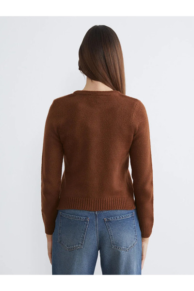 LC Waikiki Brown Crew Neck Women's Knitwear Cardigan