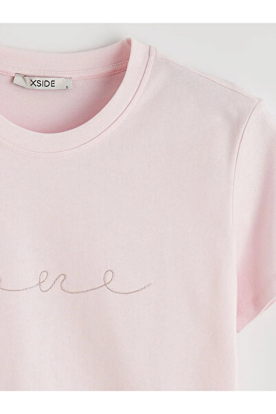 LC Waikiki Pink Crew Neck Embroidered Women's T-Shirt