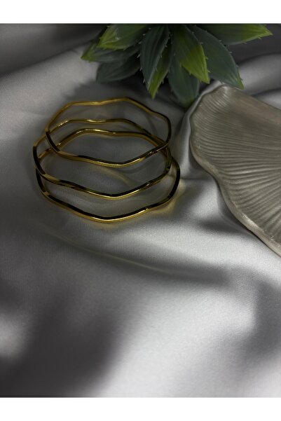 Çelik Dalgalı Gold Ajda Seti-316L Çelik-Kararmaz-Alerji Yapmaz