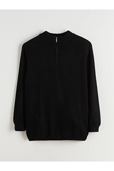 LC Waikiki Black plus size Mock Neck men's knit sweater