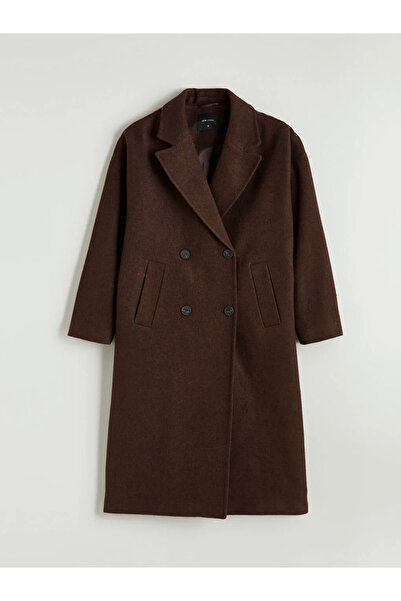 LC Waikiki Brown Double-Breasted Collar Women's Cashmere Coat