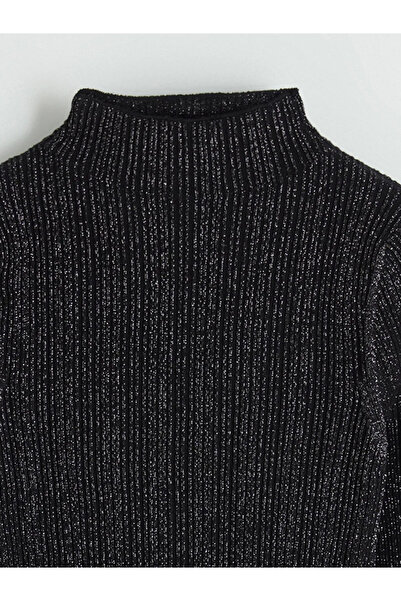LC Waikiki Pulover tricotat pentru femei, negru, cu guler înalt și aspect lucios