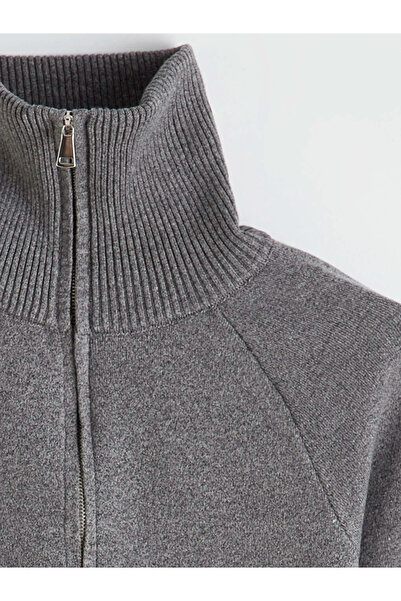 LC Waikiki Gray Polo Neck Women's Knitwear Cardigan