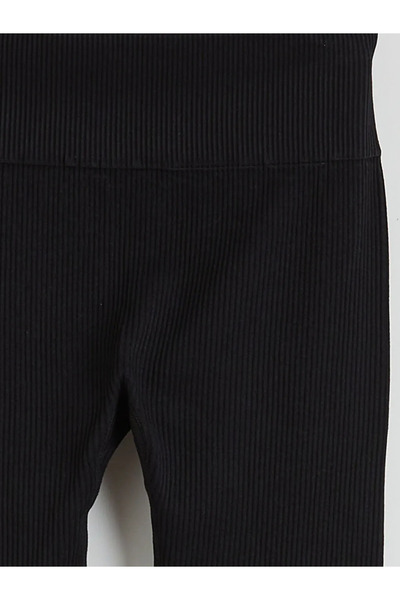 LC Waikiki Black Elastic Waist Corded Fabric Women's Sports Leggings