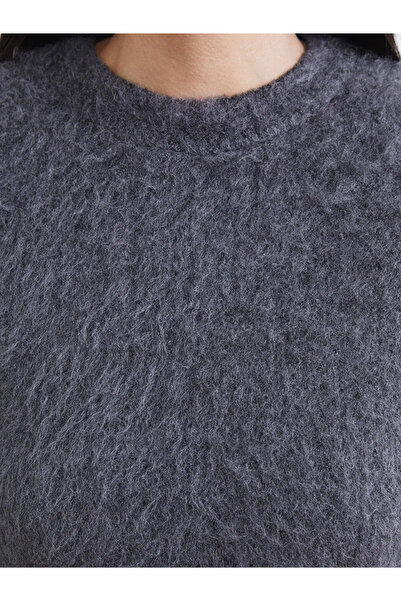 LC Waikiki Anthracite Crew Neck Women's Furry Knit Sweater