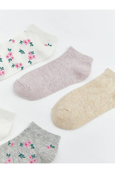 LC Waikiki Екру дамски чорапи с флорални мотиви, пакет от 5 броя