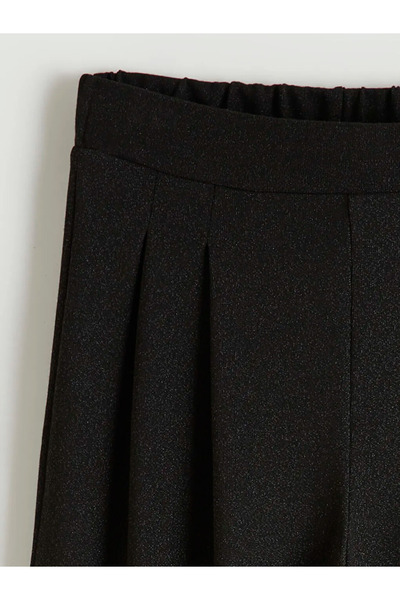 LC Waikiki Black Wide Leg Women's Pleated Trousers with Elastic Waist