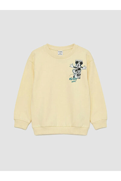 LC Waikiki Sarı Mickey Mouse Baskılı Erkek Çocuk Kalın Sweatshirt