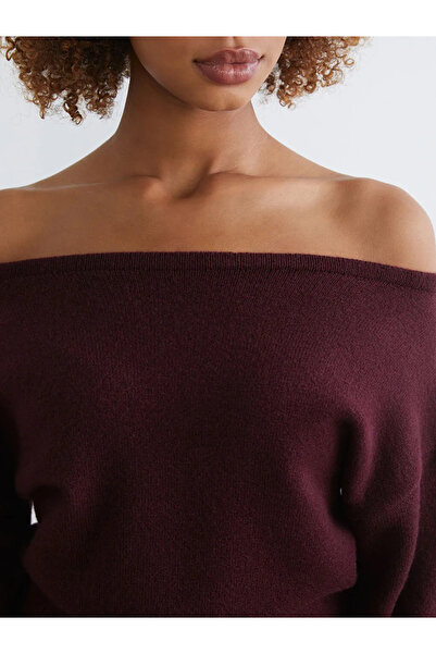 LC Waikiki Burgundy Boat Neck Women's Knitwear Sweater