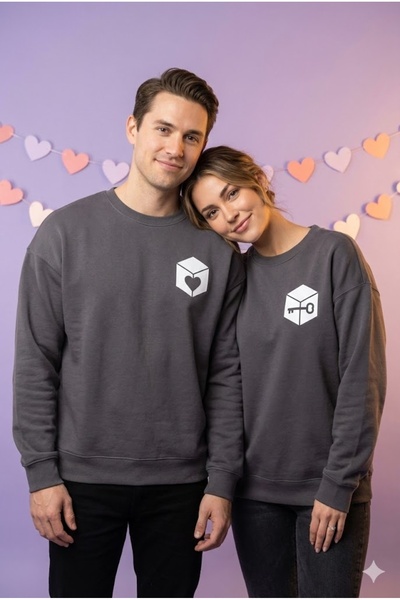 PERISENSE Dear Couple Combination Printed 2-Piece Cotton 3-Yarn Hoodless Over...