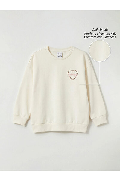 LC Waikiki Hanorac pentru fete, cu imprimeu, decolteu tip crew, în culoarea e...