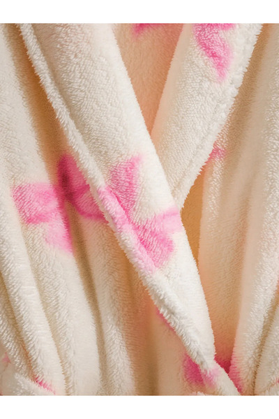 LC Waikiki Ecru Bow Patterned Plush Women's Dressing Gown