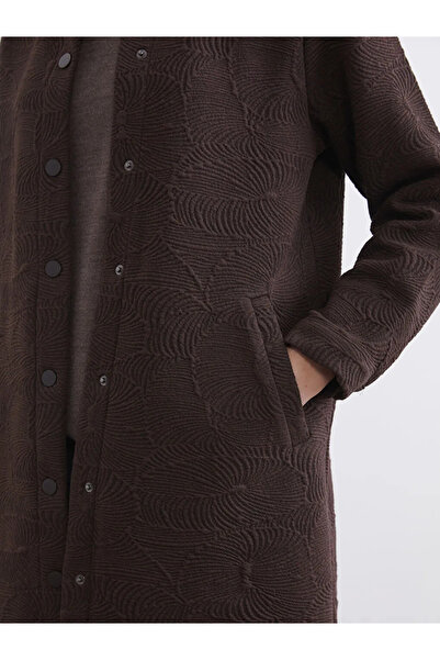 LC Waikiki Kahverengi Gömlek Yaka Kendinden Desenli Kadın Ferace