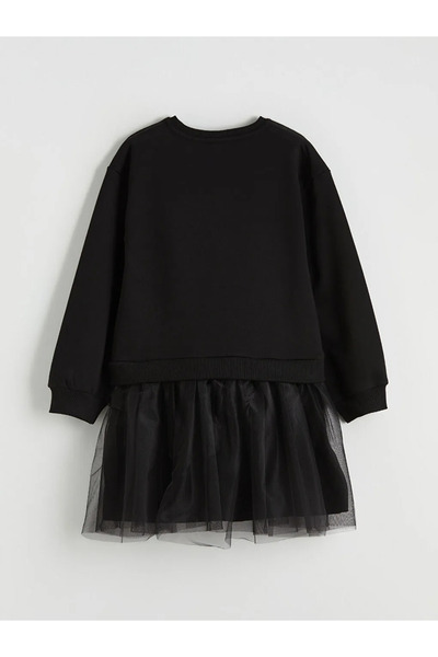 LC Waikiki Чорна сукня-пачка для дівчинки з чорним велосипедним коміром і кам...