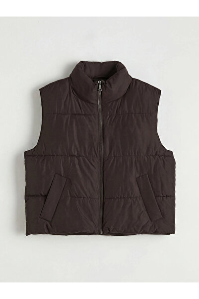 LC Waikiki Brown Stand Collar Women's Puffer Vest