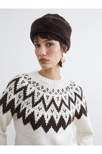 LC Waikiki Ecru Crew Neck Patterned Women's Knitwear Sweater