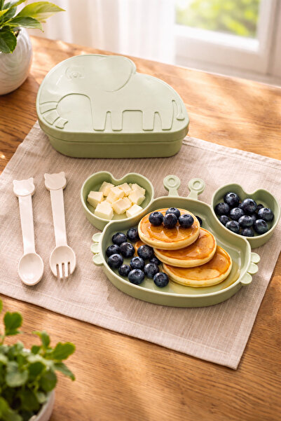 Woodeso Baby Supplementary Food Set - Food Plate with Crab Compartment, Fork,...