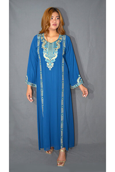 Zainah Women's Embroidered Neck and Sleeve Jalabiya - Chiffon Modest Dress wi...