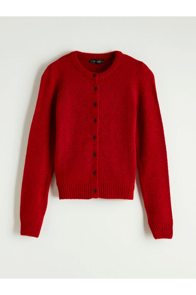 LC Waikiki Red Crew Neck Women's Knitwear Cardigan