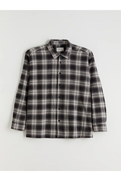 LC Waikiki Cămașă pentru bărbați în carouri cu mânecă lungă, gri, cu croiala ...