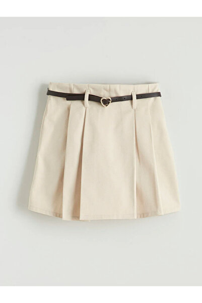 LC Waikiki Bej Pileli Kız Çocuk Şort Etek