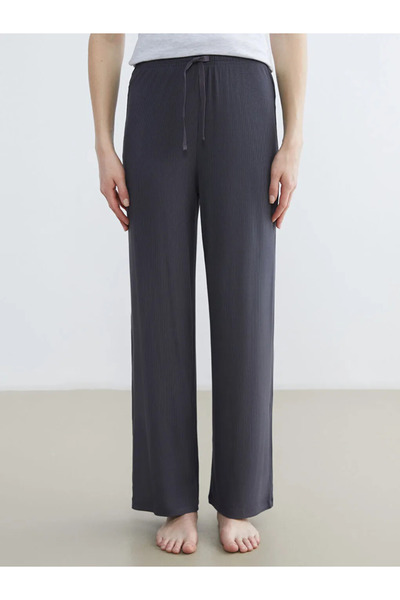 LC Waikiki Anthracite Elastic Waist Ribbed Women's Pajama Bottoms