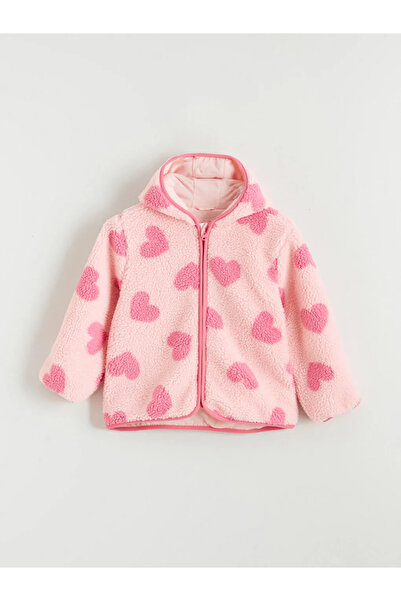 LC Waikiki Pink Hooded Girls' Plush Coat