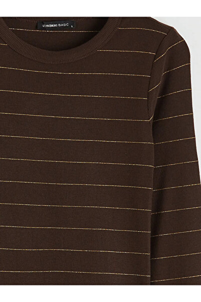 LC Waikiki Καφέ γυναικείο κορμάκι με ριγέ λαιμόκοψη