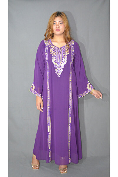 Zainah Women's Embroidered Neck and Sleeve Jalabiya - Chiffon Modest Dress wi...