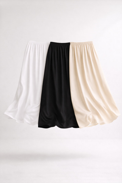 ULKER AYDIN طقم من 3 قطع من بطانات الفساتين القطنية الطويلة - أسود وأبيض وكريمي