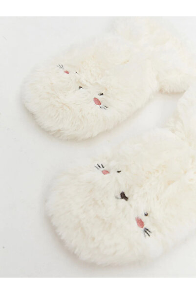 LC Waikiki Ecru Animal Figured Plush Baby Girl Gloves