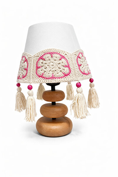 nijiartdesign أباجورة دائرية ثلاثية الطبقات بأرجل خشبية وتصميم كروشيه بسيط مع...