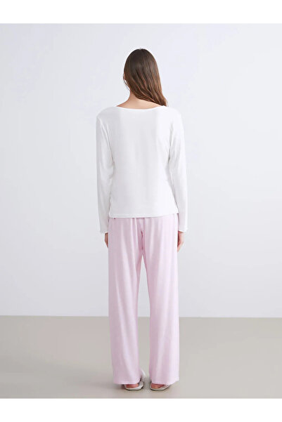 LC Waikiki Pink v-neck patterned women's pajama set