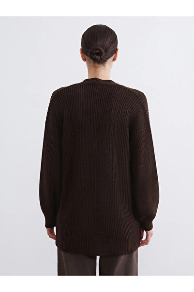 LC Waikiki Brown V-Neck Women's Knitwear Cardigan