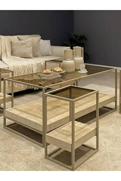 Genrics Table set with 4 brown glass side tables – a practical and integrated...